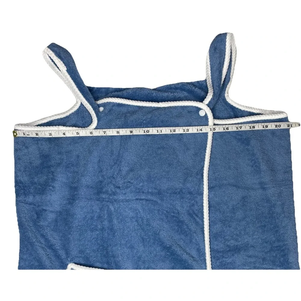 Womens Spa Wrap Soft Terry Cover Up Blue White Trim Pocket One Size (M/L) EUC